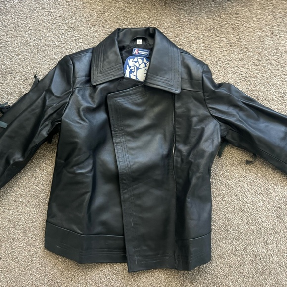 black fringe-trim leather motorcycle jacket - Picture 1 of 4